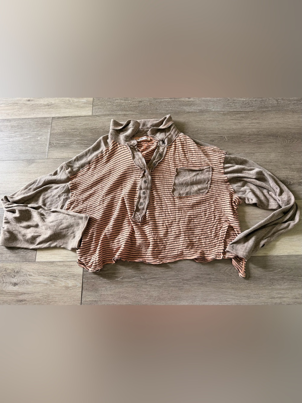 We the Free Striped Collared Long Sleeve Knit Top - Medium